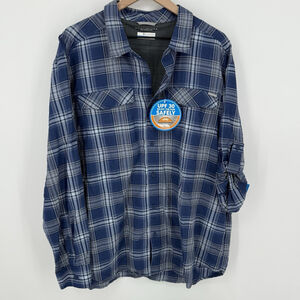 Columbia Kestrel Trail Blue Plaid Long Sleeve Shirt Men’s XL NWT Omni Shade